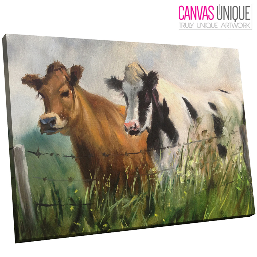 A649 Rustic Effect Farmyard Cows Animal Canvas Wall Art Framed Picture