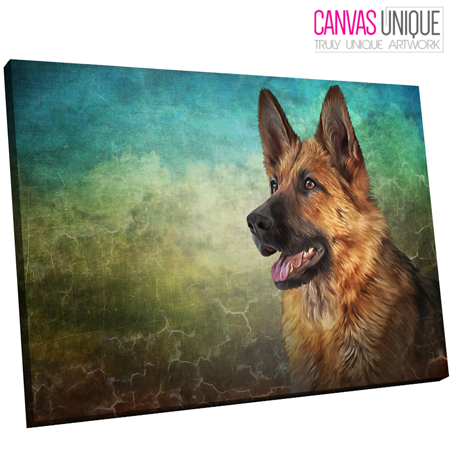 A714 German Shepherd Aged Painting Animal Canvas Wall Art Framed ...