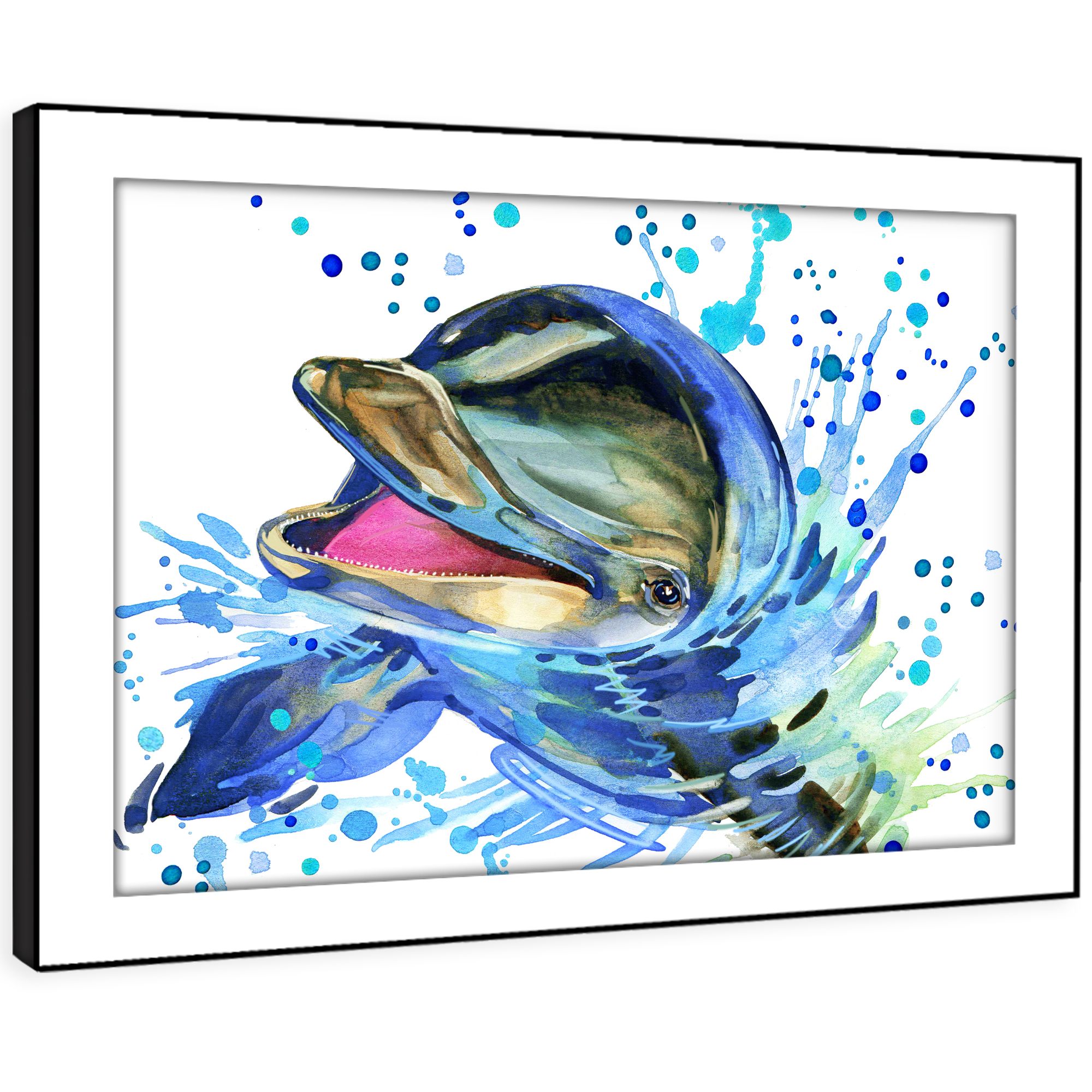 A728 Blue Watercolour Dolphin Funky Animal Framed Wall Art Large Picture Prints | eBay