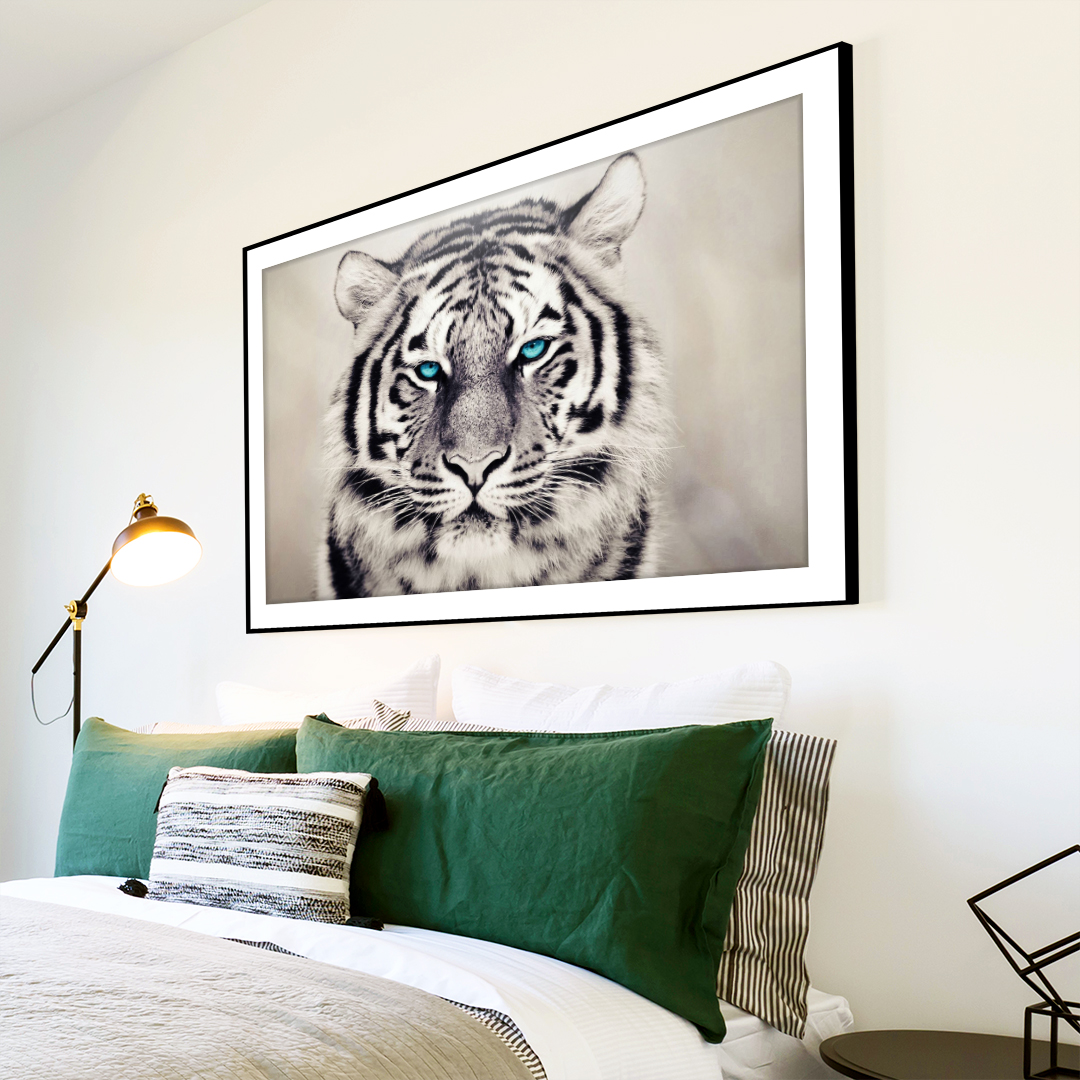 A251 White Tiger Black Blue Funky Animal Framed Wall Art Large Picture Prints | eBay
