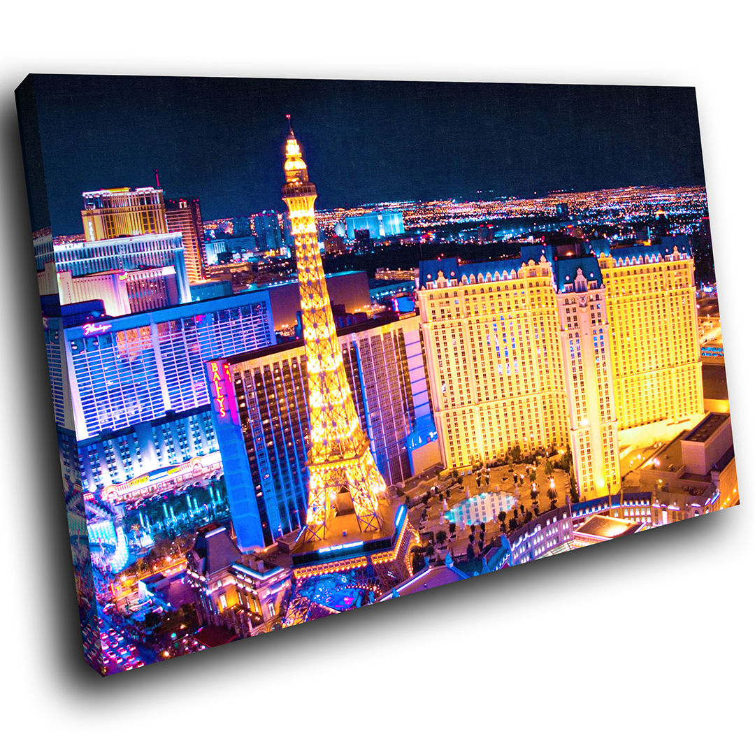 Colourful Las Vegas Skyline Scenic Canvas Wall Art Large Picture Prints ...