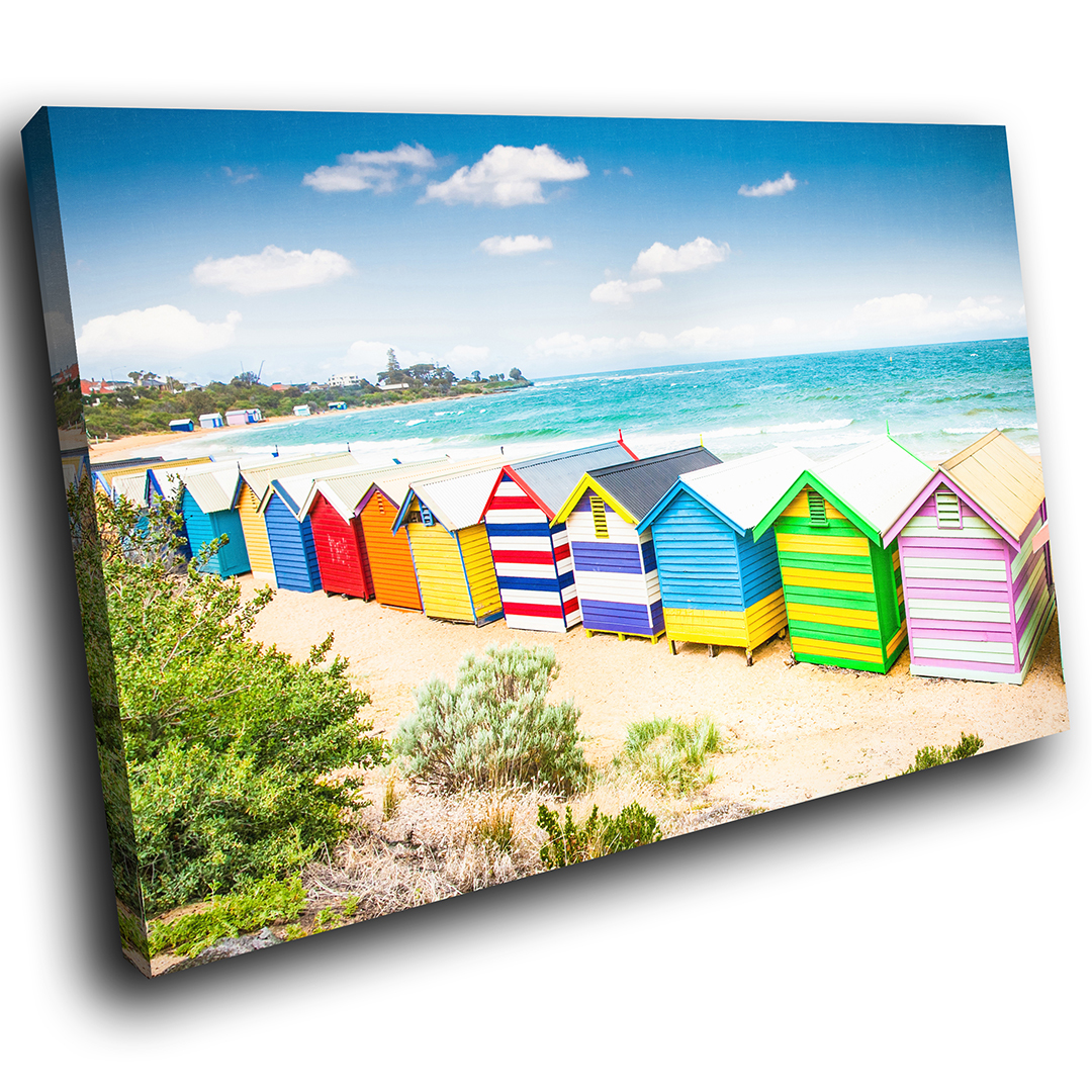 Colourful Beach Huts Retro Scenic Canvas Wall Art Large Picture Prints EBay